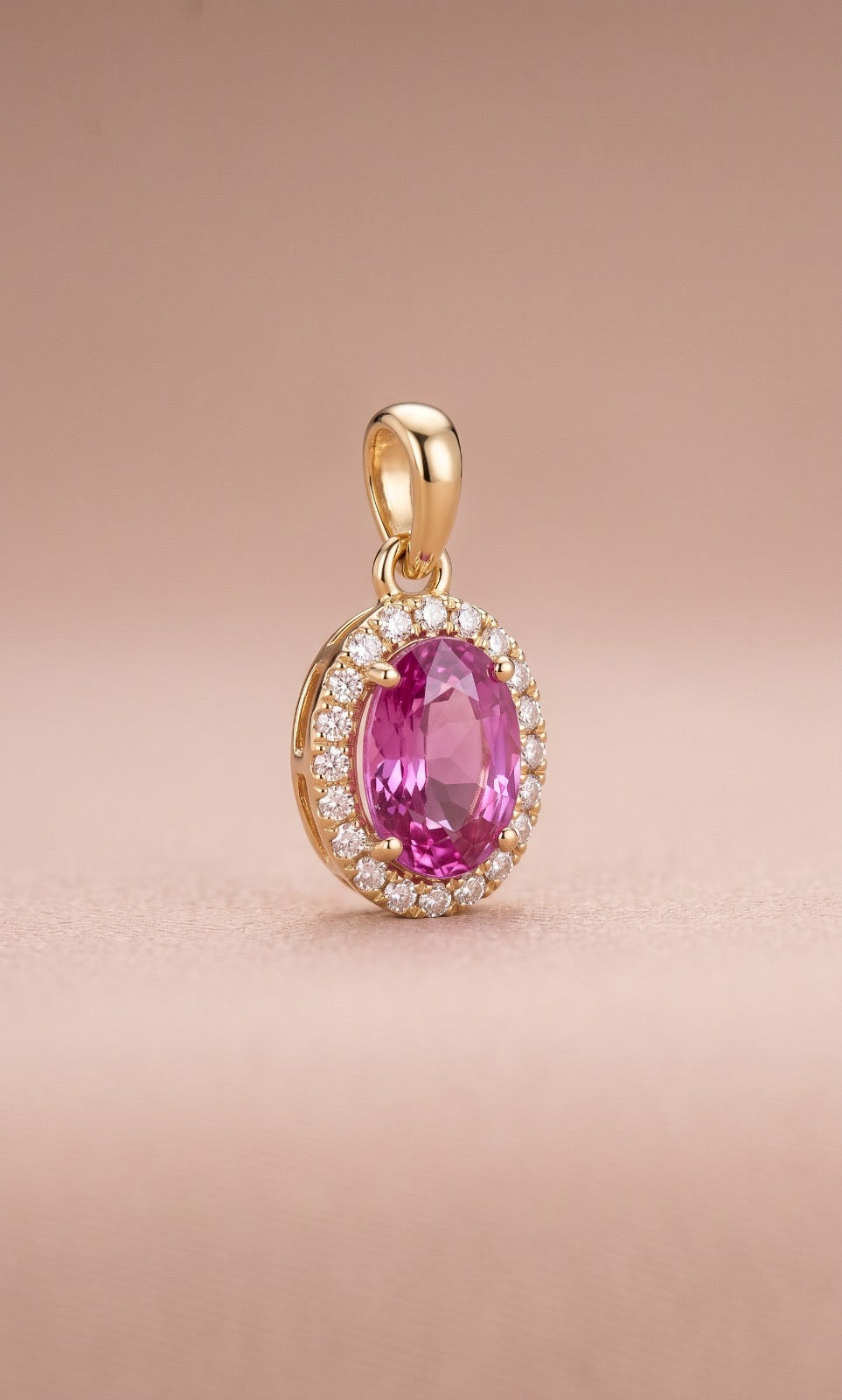 Oval Cut Pink Sapphire with Diamond Halo Ring