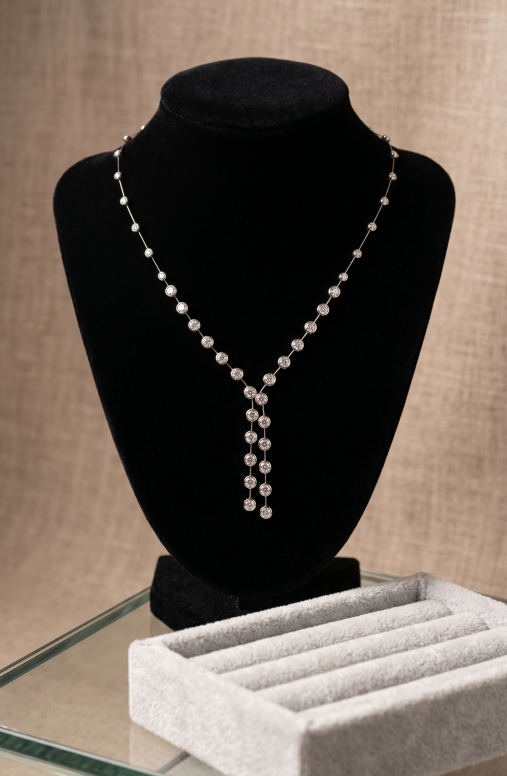 Round Cut Diamond Bubble in Lariat Setting Necklace