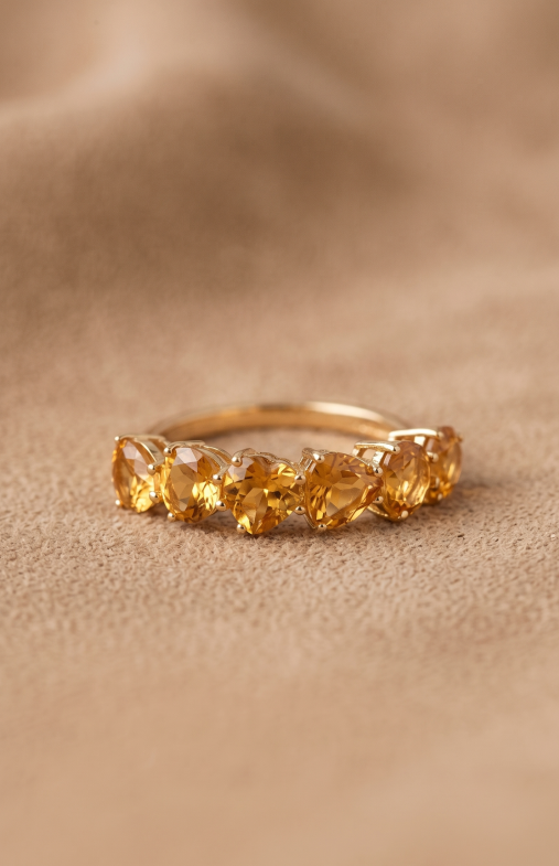 Heart Cut Citrine Half Eternity Ring