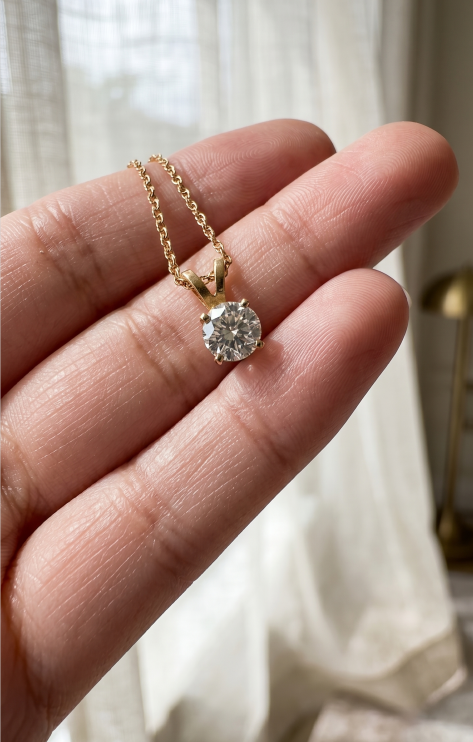 Round Diamond in Tulip Setting Vintage Necklace
