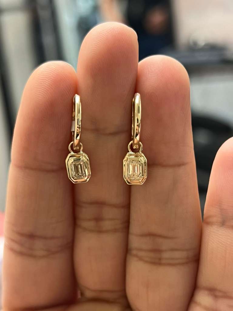 Emerald Cut Natural Diamond Hoop Earrings