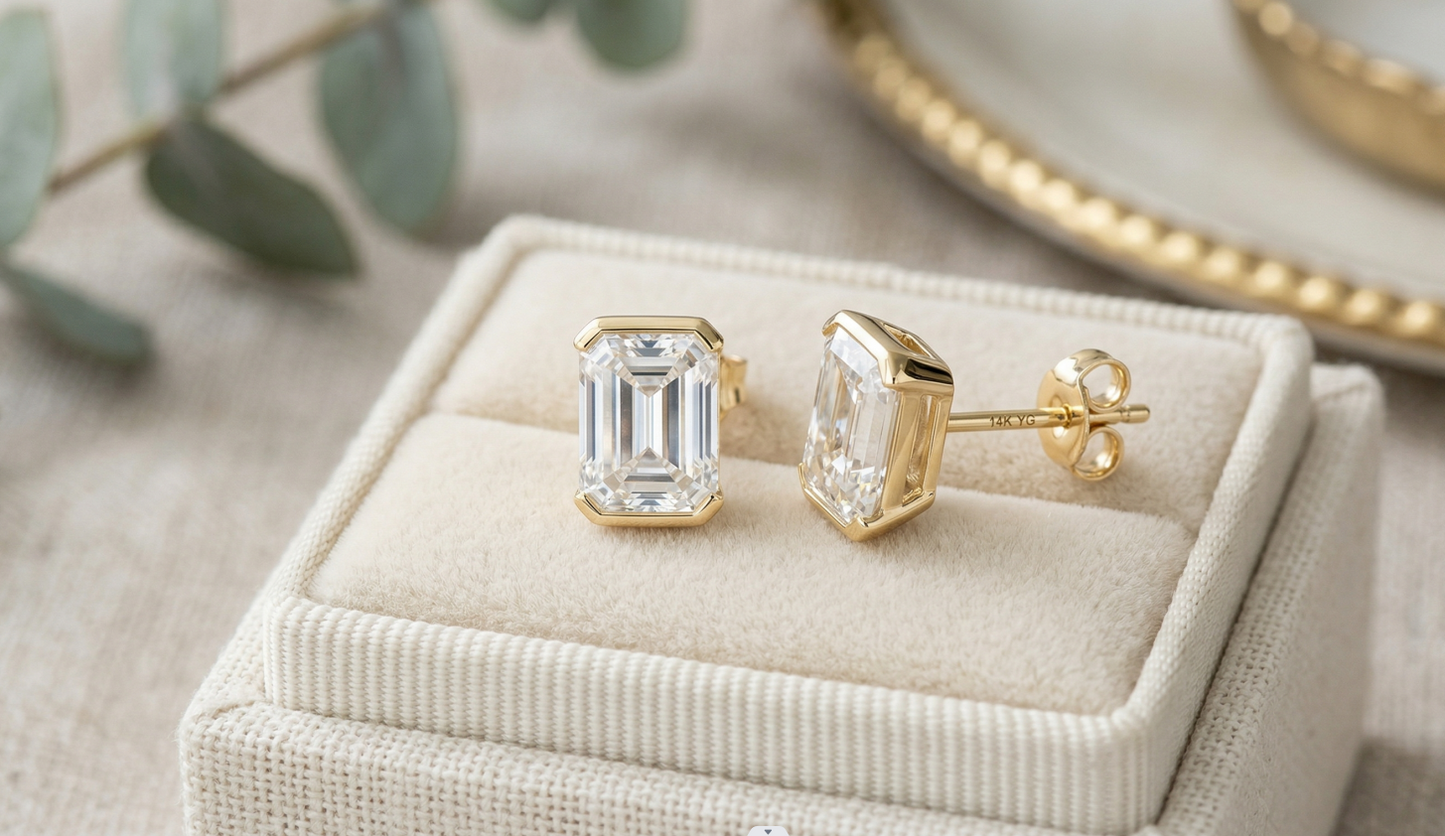 LGD Half Bezel Setting Stud Earrings