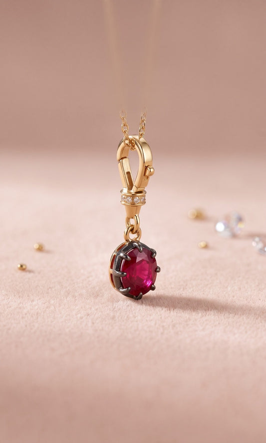 Round cut Ruby in Georgian Setting Pendant