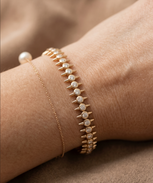 Round Cut Diamond in Bezel Setting Spikey Bracelet