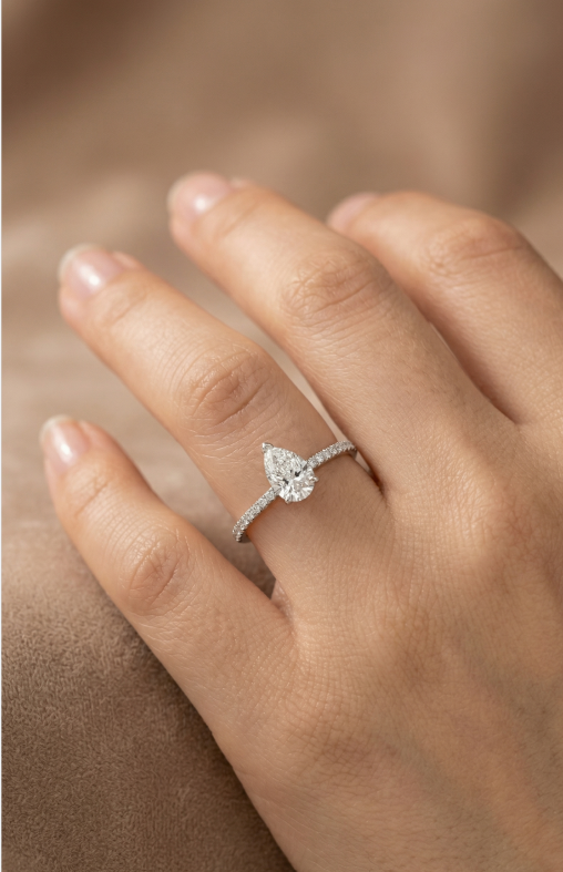 Pear Cut Solitaire Ring with Diamond OTS