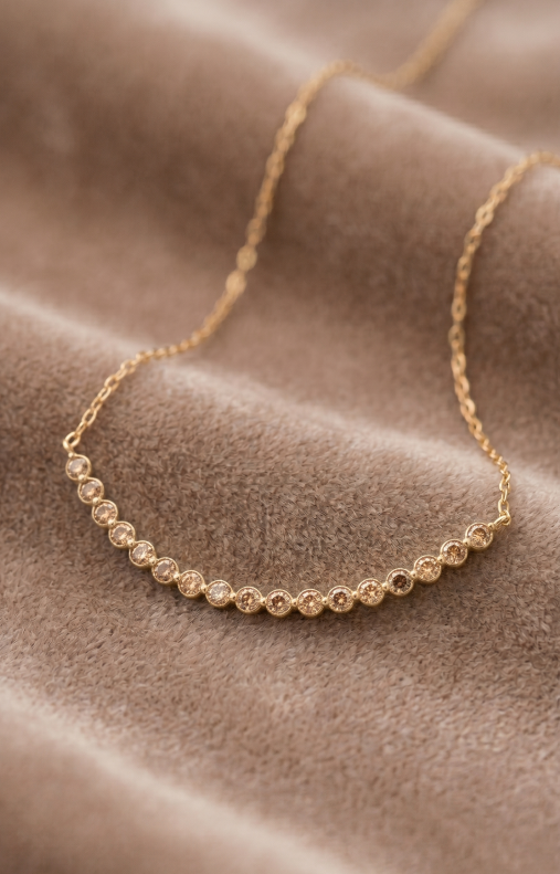 Round cut Light Brown Diamond Smiley Necklace