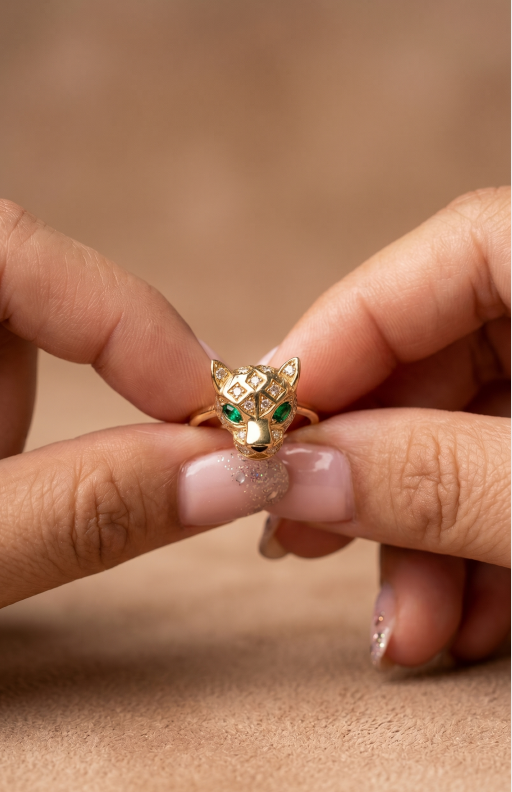 Panther Ring with Emerald Eyes