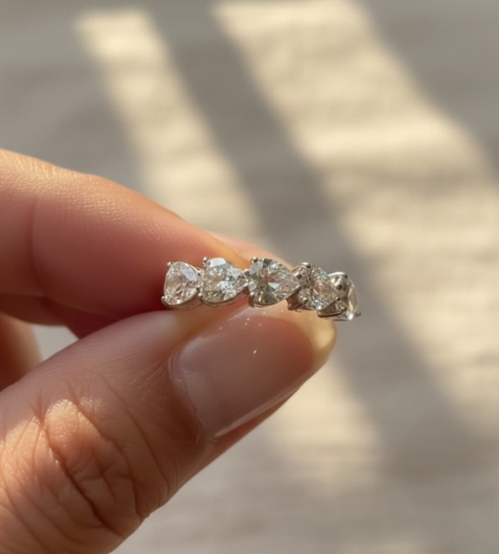 Heart White Sapphire Half Eternity Ring