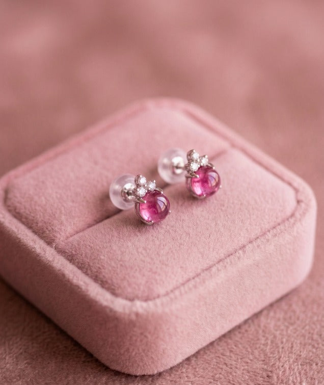Flower Pink Sapphire Stud Earrings