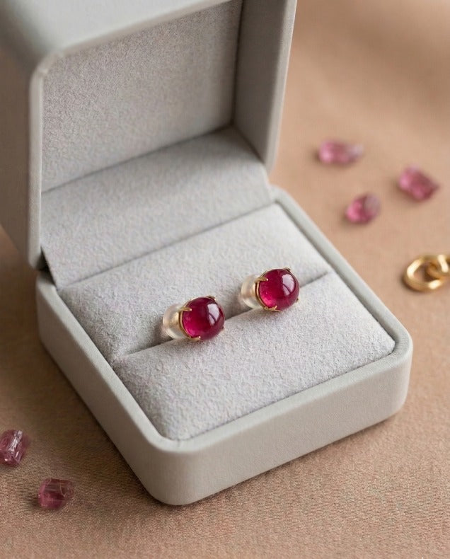 Cabochon Ruby Earrings