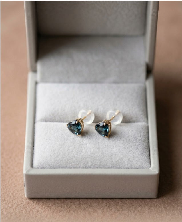 Smaller Heart Cut London Blue Topaz Stud Earrings