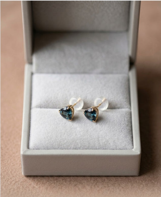Smaller Heart Cut London Blue Topaz Stud Earrings