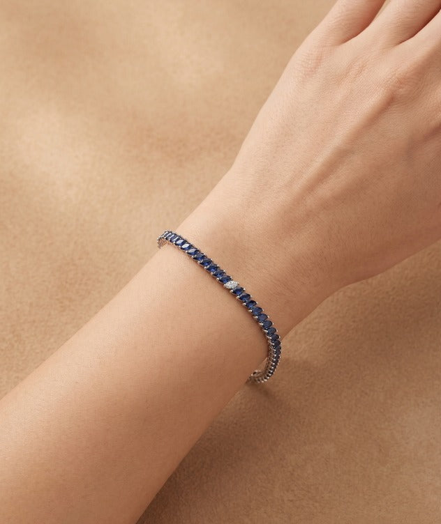 Marquise Cut Blue Sapphire with Diamond Tennis Bracelet